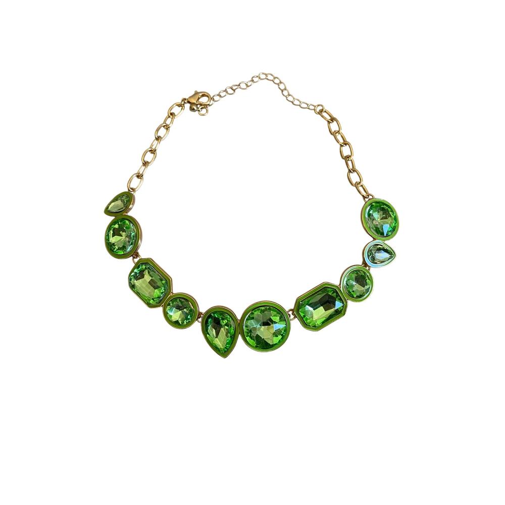 Piper Statement Gem Choker Necklace Green NEW - Picture 2 of 7
